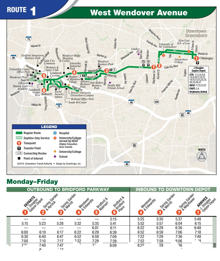 Route 1 sample schedule