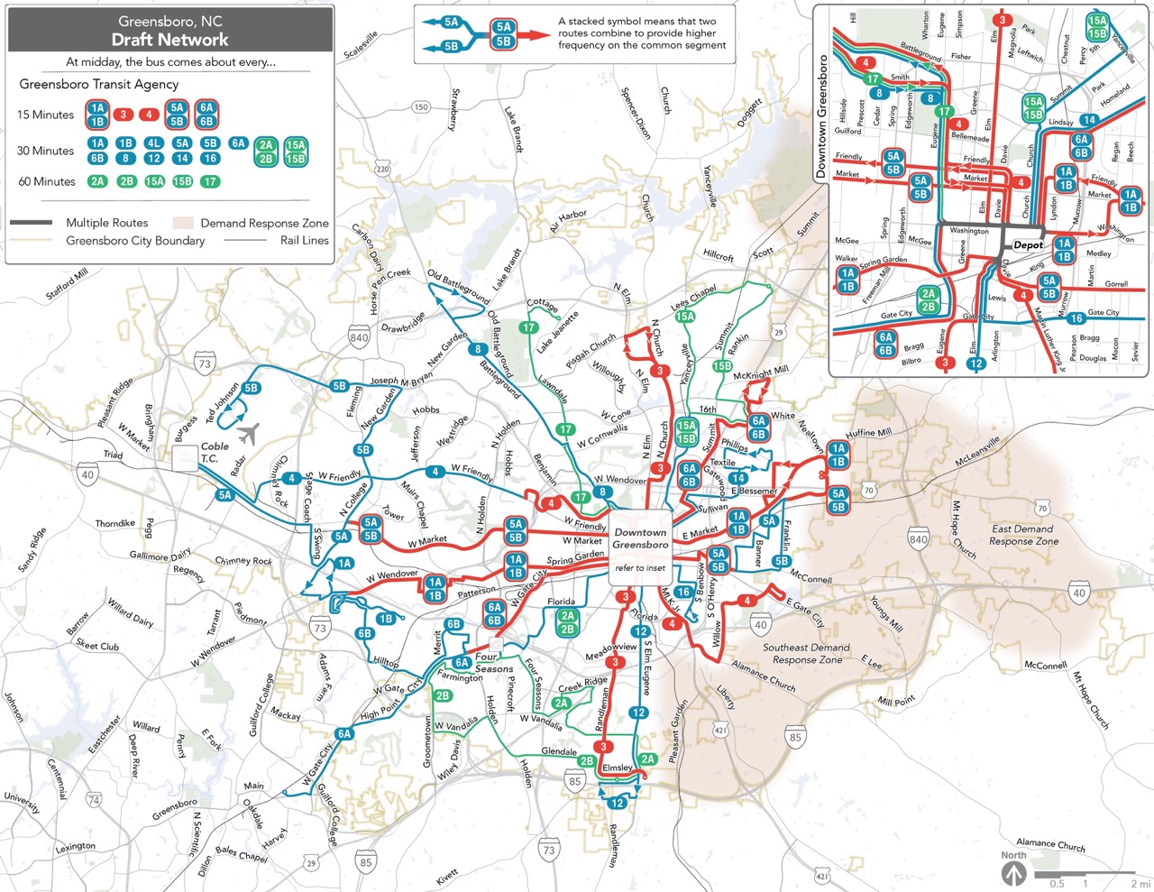 Bus route map of Greensboro