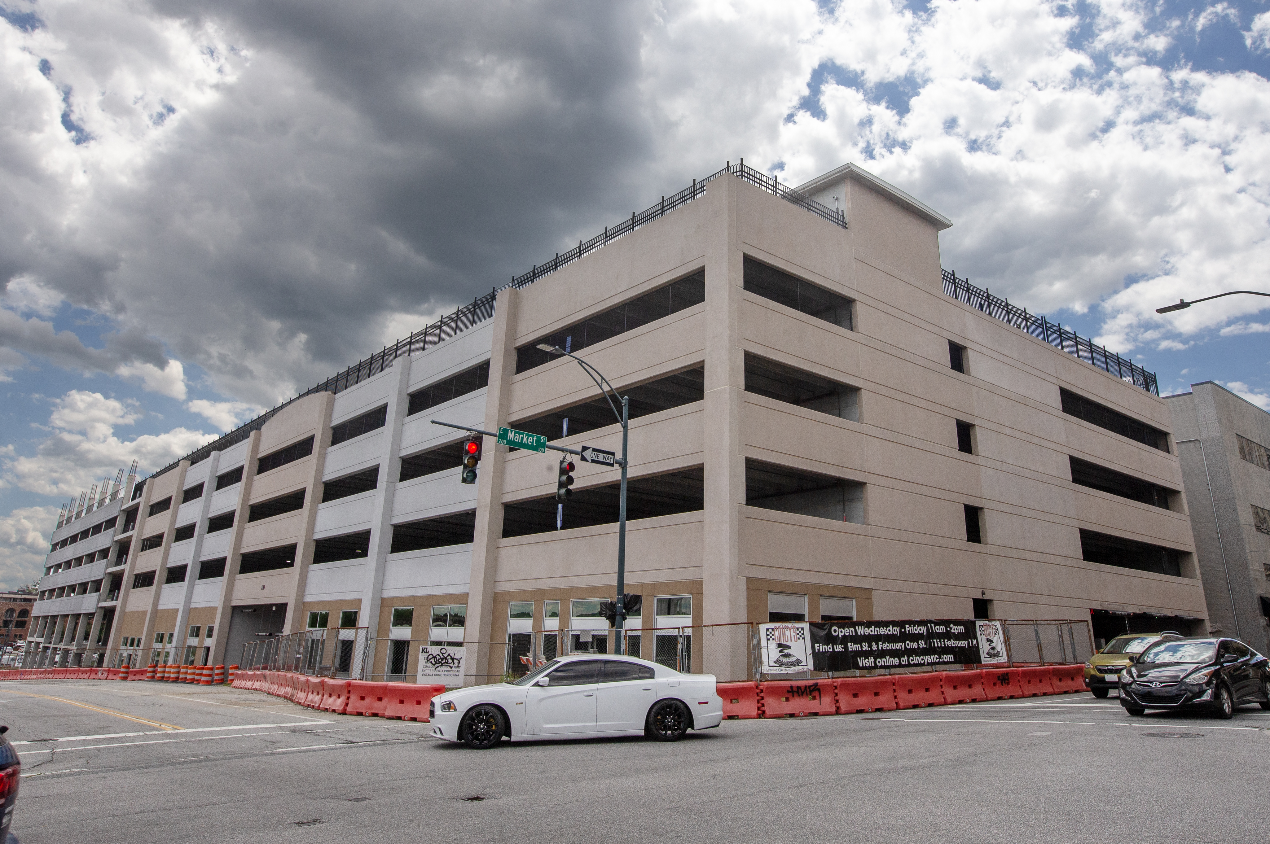 Parking deck and car on street